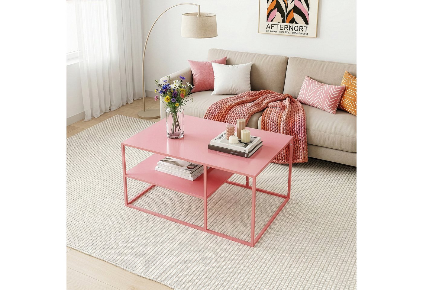 en.casa Couchtisch, »Solund« Beistelltisch Stahl 45x90x60 cm Rosa – Bild 4 von 5