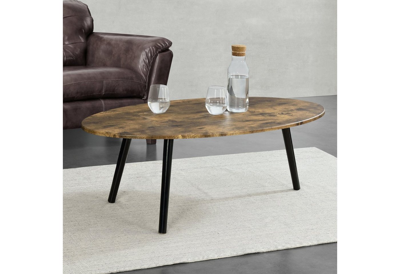 en.casa Couchtisch, »Viborg« Wohnzimmertisch 109,5x59,5x39,5cm Dunkler Holzton – Bild 2 von 5