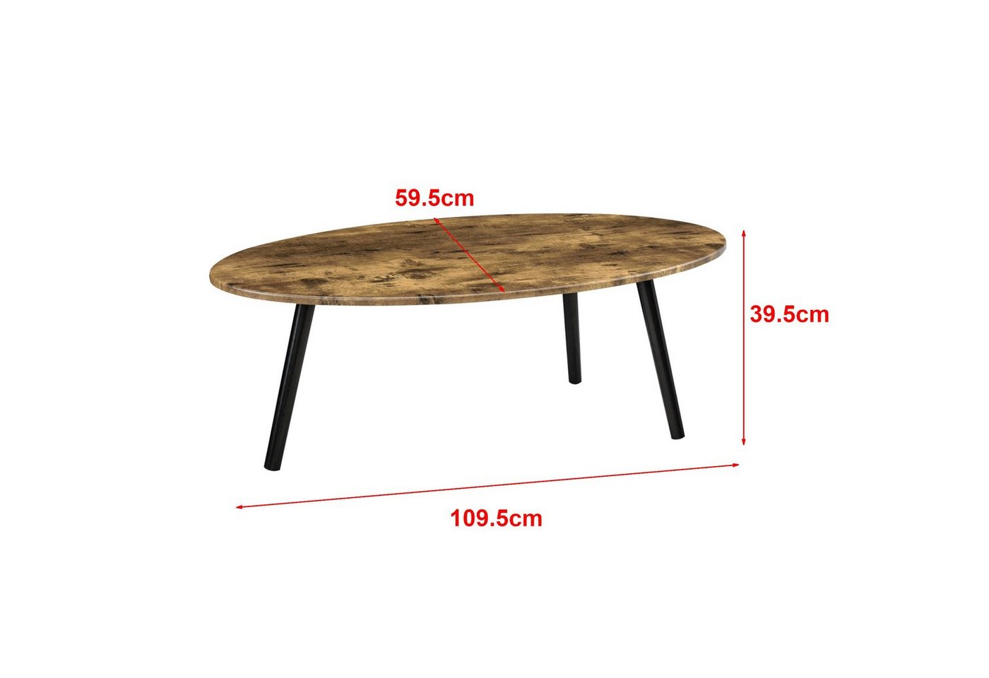 en.casa Couchtisch, »Viborg« Wohnzimmertisch 109,5x59,5x39,5cm Dunkler Holzton – Bild 3 von 5