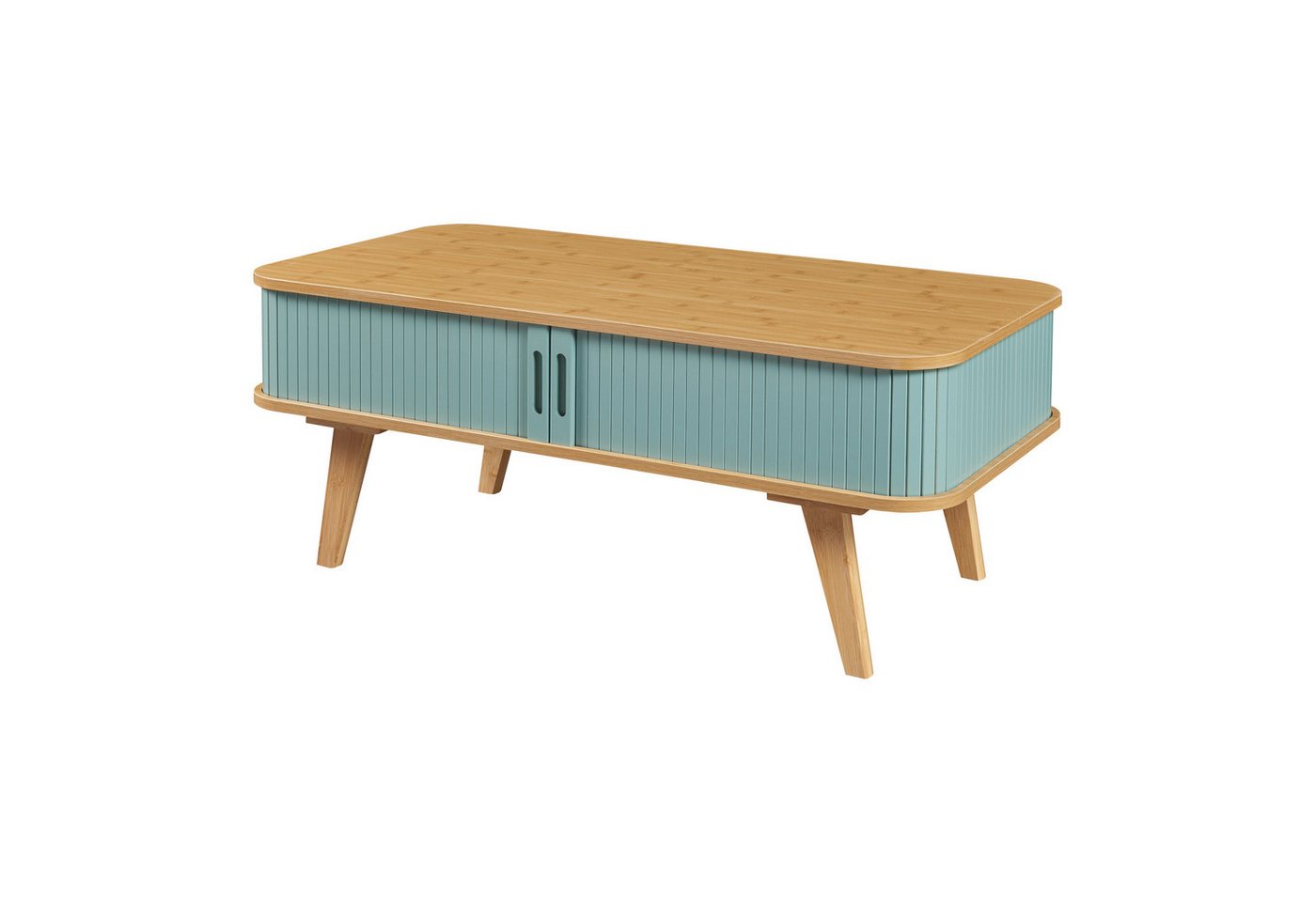 en.casa Couchtisch, »Tysvær« mit 2 Schiebetüren 100 x 50 x 40 cm Bambus/Blau – Bild 3 von 5