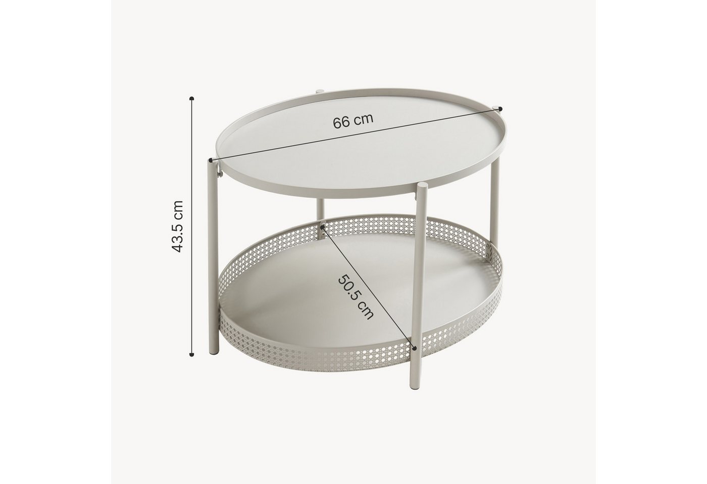 en.casa Couchtisch, »Jäller« Metall oval in Rattan-Optik 66 x 51 x 44 cm Taupe – Bild 4 von 5