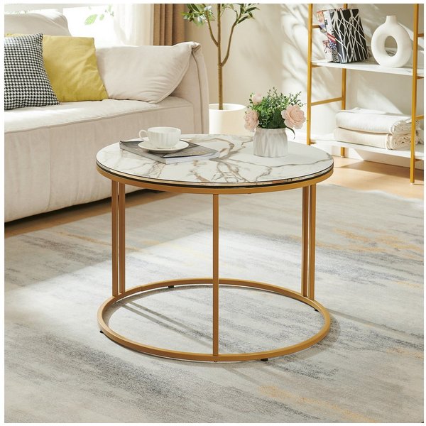 en.casa Couchtisch, Beistelltisch »Aulum« 50 x 70 cm Marmor, Weiß / Gold