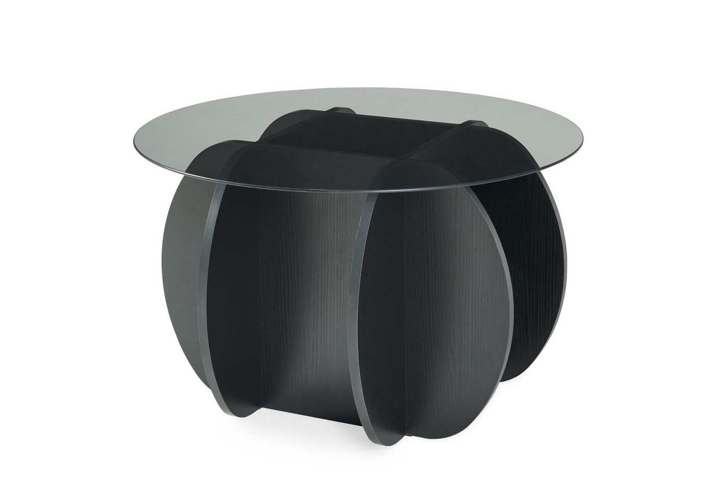 en.casa Couchtisch, »Karhuvandi« Ø70 x 40 cm mit Glasplatte rund Rauchglas Schwarz/Grau – Bild 2 von 5