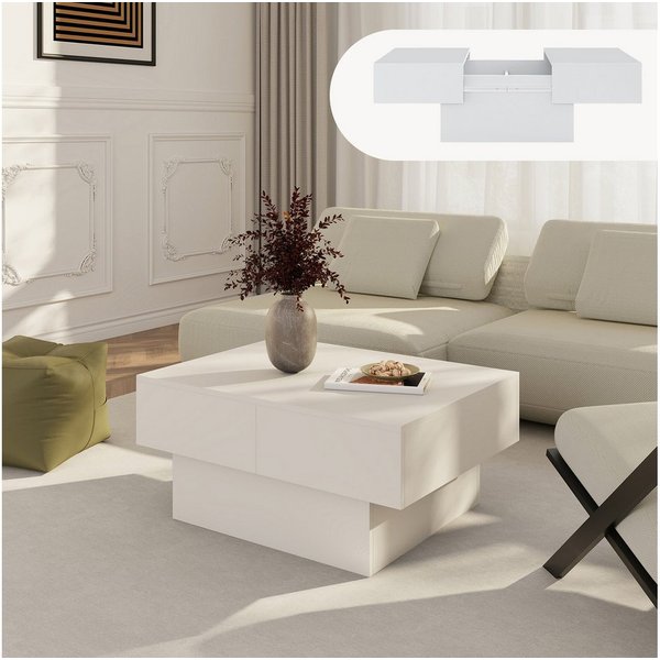 en.casa Couchtisch, ausziehbar »Lens« mit Stauraum 80x60x36 cm Weiß