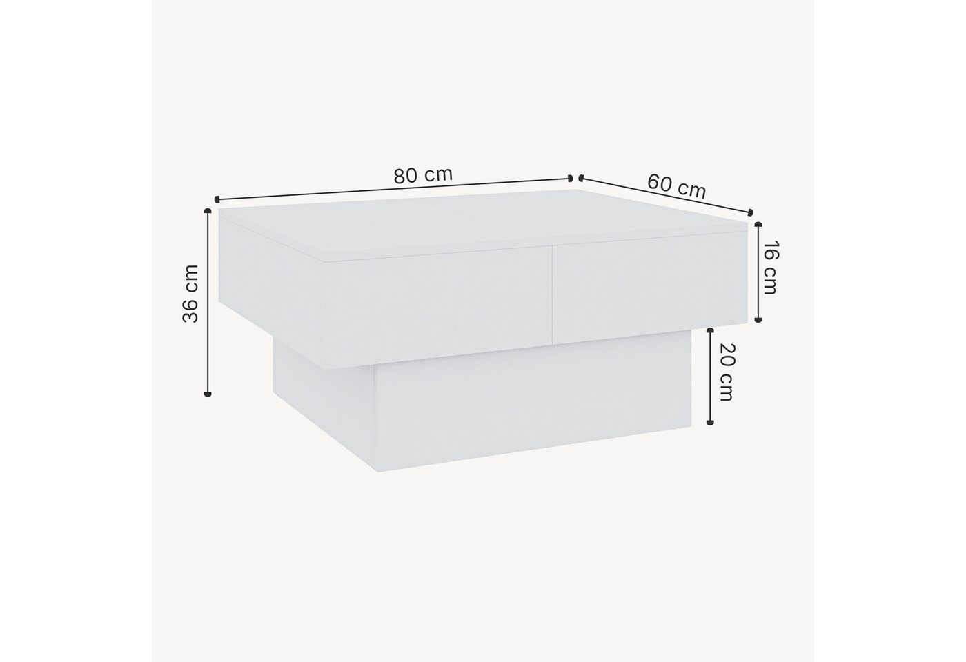 en.casa Couchtisch, ausziehbar »Lens« mit Stauraum 80x60x36 cm Weiß – Bild 4 von 5