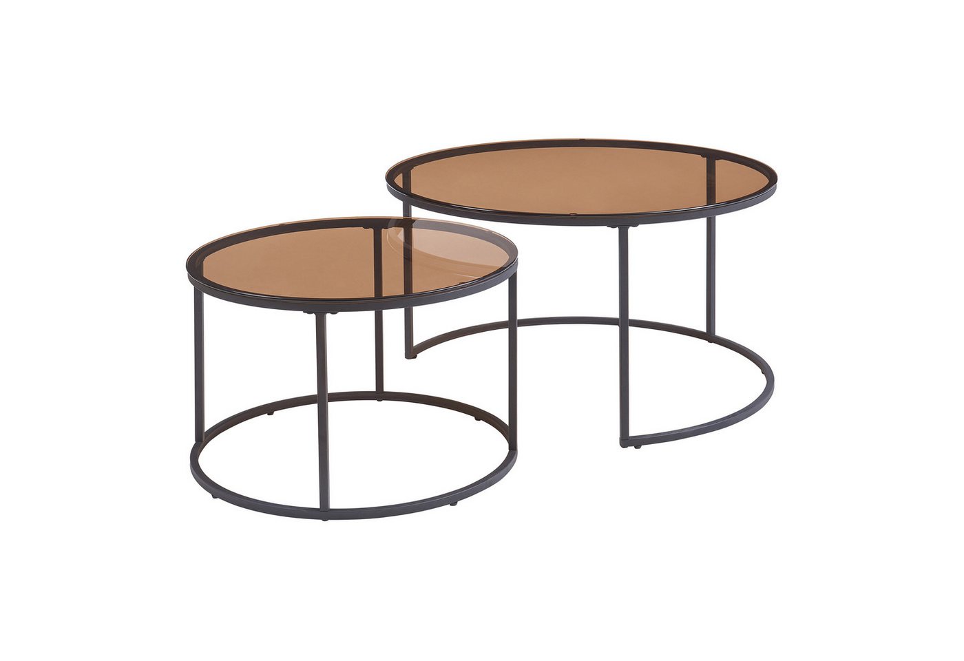 en.casa Couchtisch (Set, 2-St), »Kokkola« Satztisch rund Metall Rauchglas, braun – Bild 3 von 5