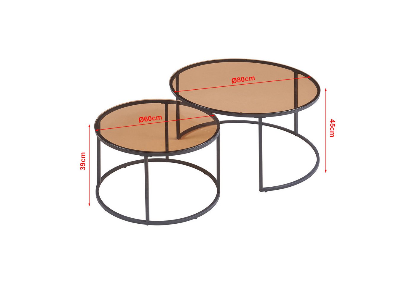 en.casa Couchtisch (Set, 2-St), »Kokkola« Satztisch rund Metall Rauchglas, braun – Bild 5 von 5