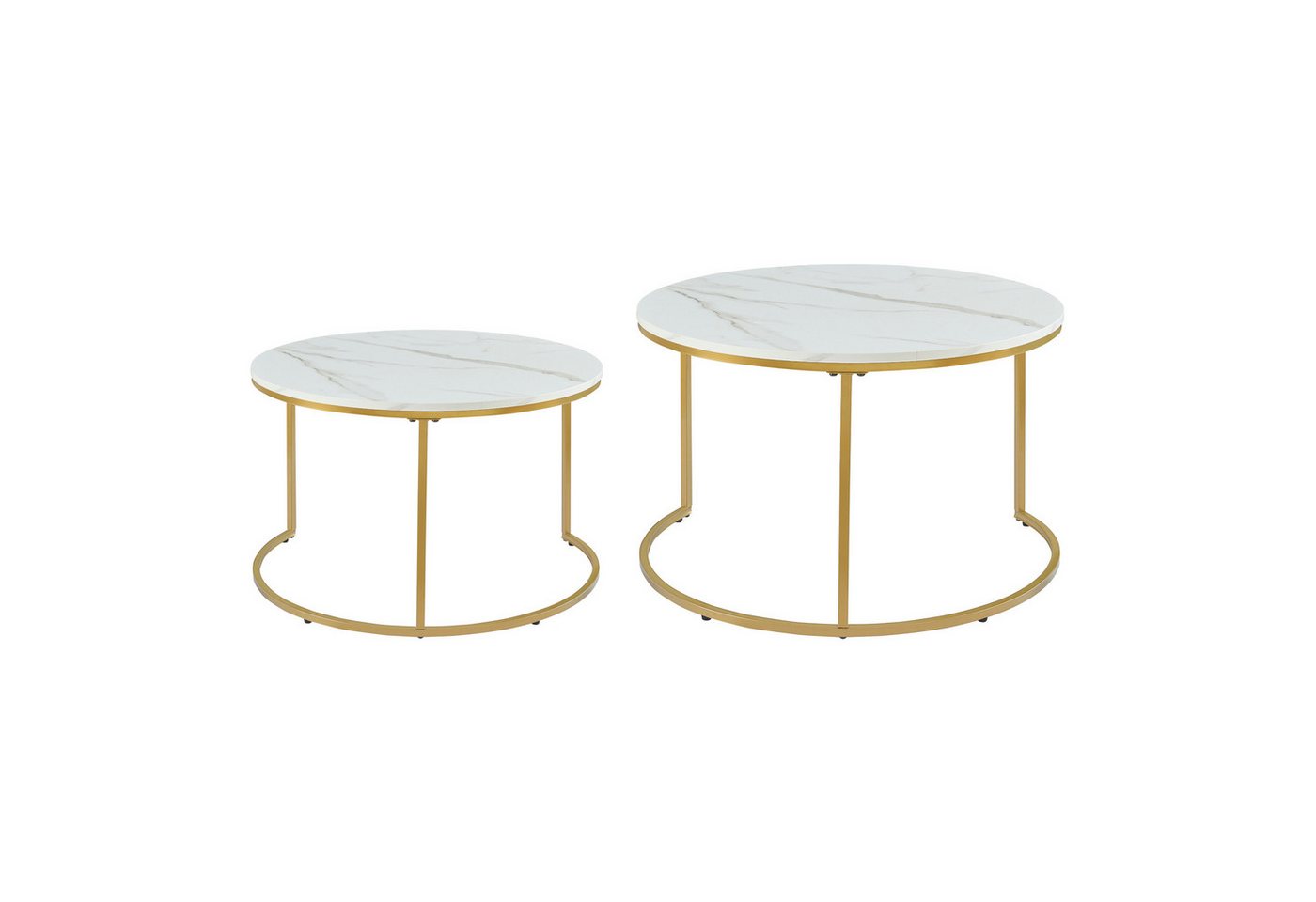 en.casa Couchtisch (Set, 2-St), »Christchurch« rund Metallgestell Marmoroptik, Weiß/Gold – Bild 5 von 5