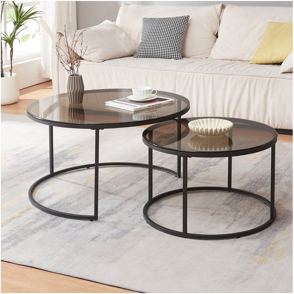 en.casa Couchtisch (Set, 2-St), »Kokkola« Satztisch rund Metall Rauchglas, grau