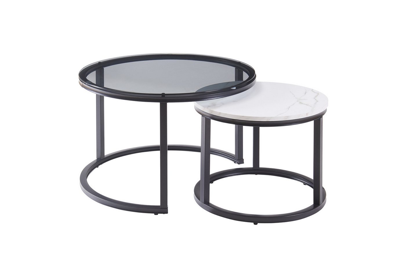 en.casa Couchtisch (Set, 2-St), »Kokkola« Satztisch rund Metall Rauchglas/Marmoroptik, weiß – Bild 3 von 5