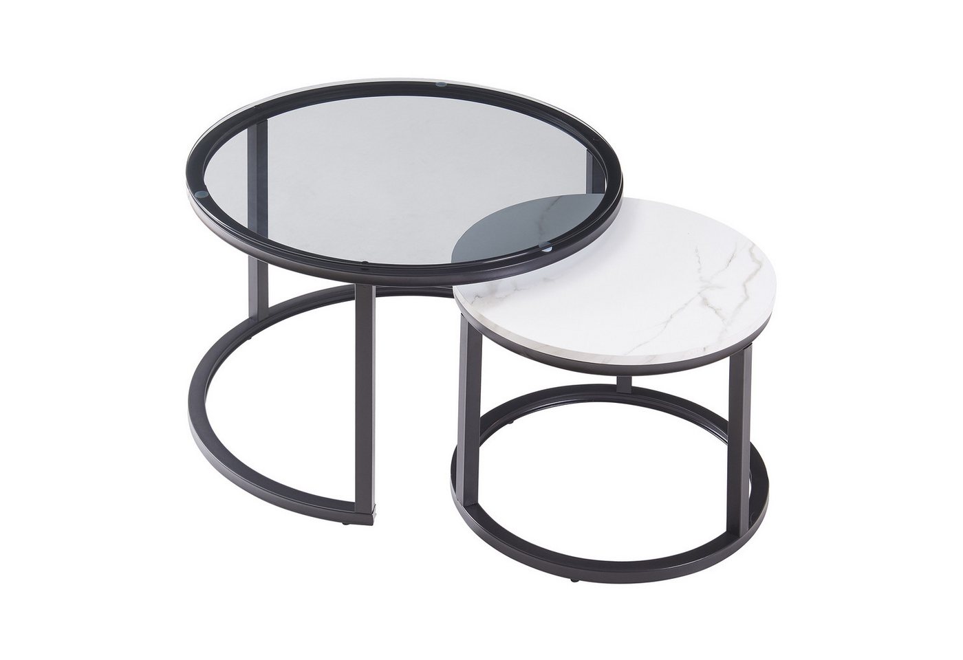 en.casa Couchtisch (Set, 2-St), »Kokkola« Satztisch rund Metall Rauchglas/Marmoroptik, weiß – Bild 4 von 5