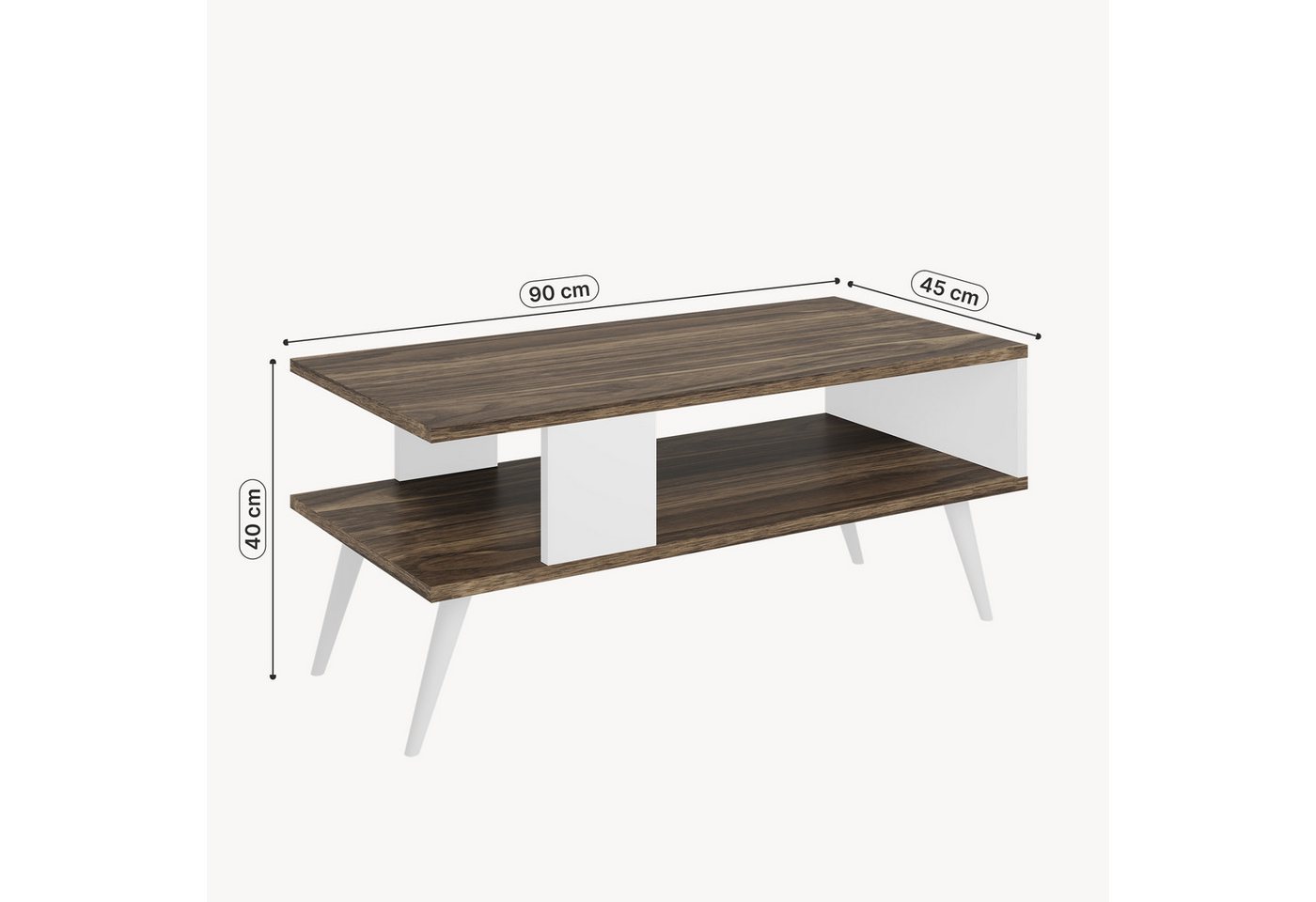 en.casa Couchtisch, »Lycksele« Wohnzimmertisch 40x90x45cm Walnuss-Optik/Weiß – Bild 4 von 5