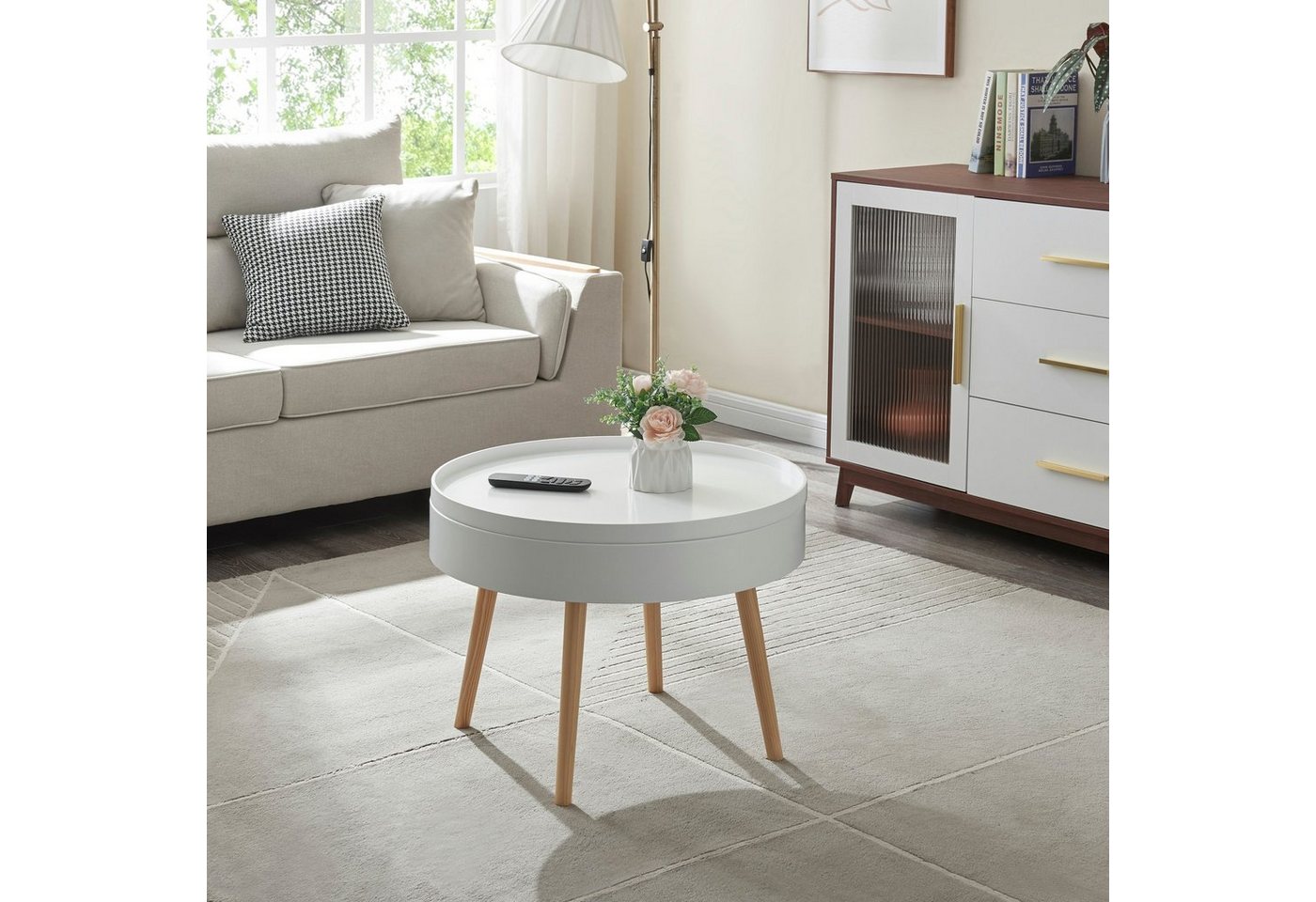 en.casa Couchtisch, »Bongard« Ø60 x 45 cm in glatter Optik rund Weiß – Bild 2 von 5