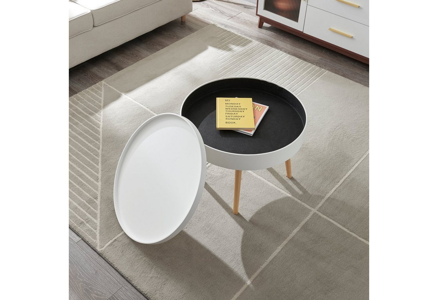 en.casa Couchtisch, »Bongard« Ø60 x 45 cm in glatter Optik rund Weiß – Bild 3 von 5