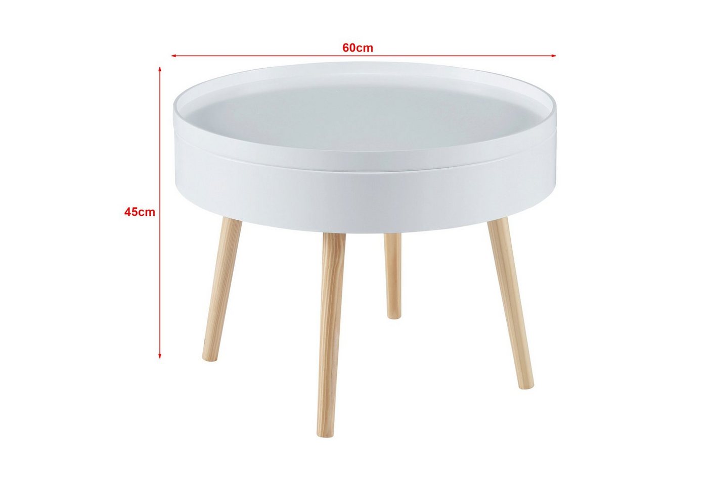 en.casa Couchtisch, »Bongard« Ø60 x 45 cm in glatter Optik rund Weiß – Bild 4 von 5