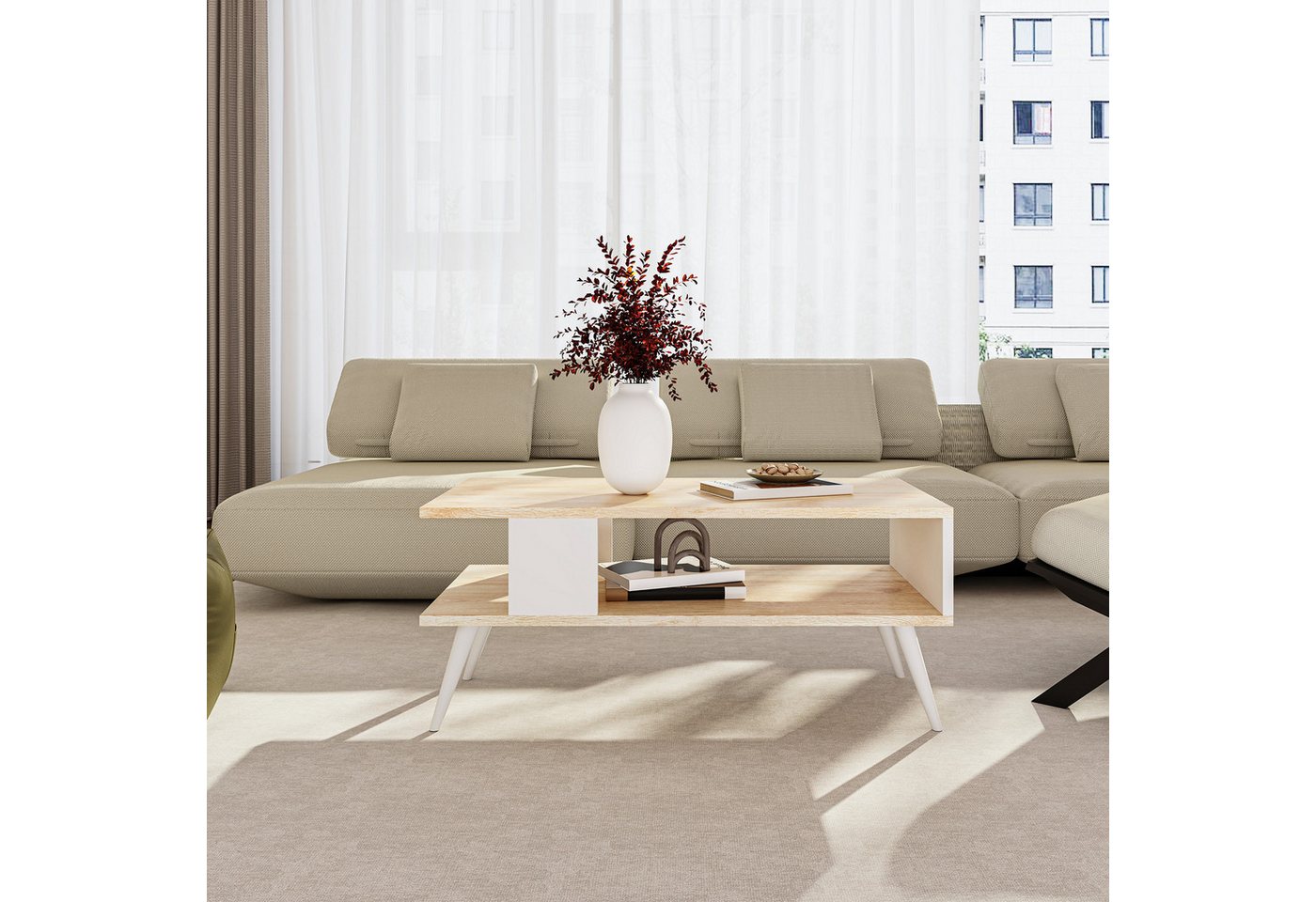 en.casa Couchtisch, »Lycksele« Wohnzimmertisch 40x90x45cm Eiche-Optik/Weiß – Bild 2 von 5