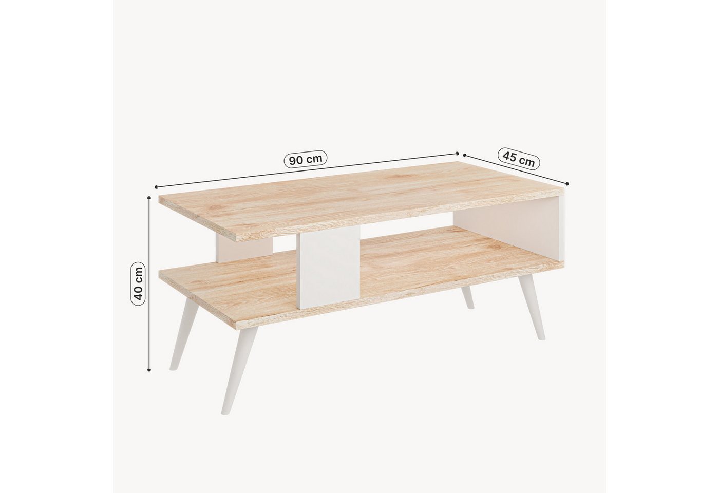 en.casa Couchtisch, »Lycksele« Wohnzimmertisch 40x90x45cm Eiche-Optik/Weiß – Bild 4 von 5