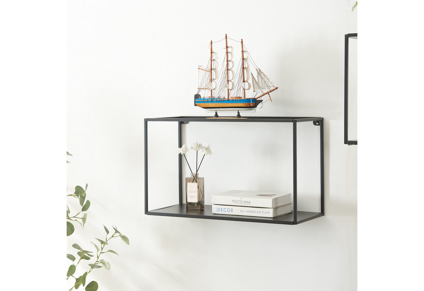 en.casa Deko-Wandregal, »Notodden« mit zwei Ablagen 60x25x35cm Schwarz Stahl – Bild 2 von 5