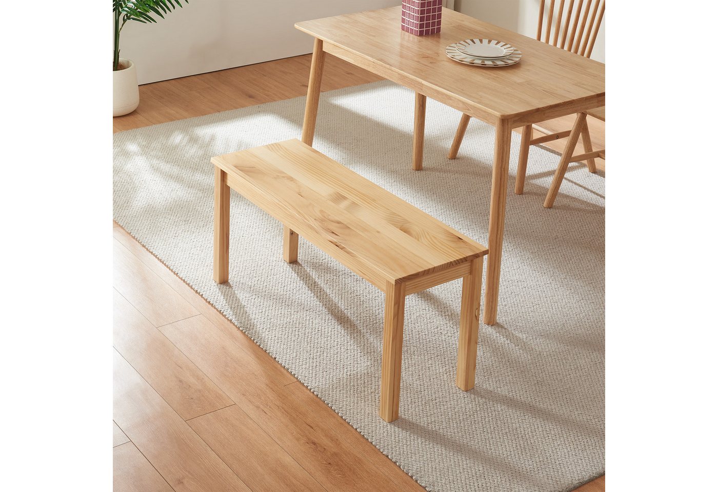 en.casa Essbank, »Trerunulu« 100 x 35 x 45 cm Kiefernholz Natur – Bild 3 von 5