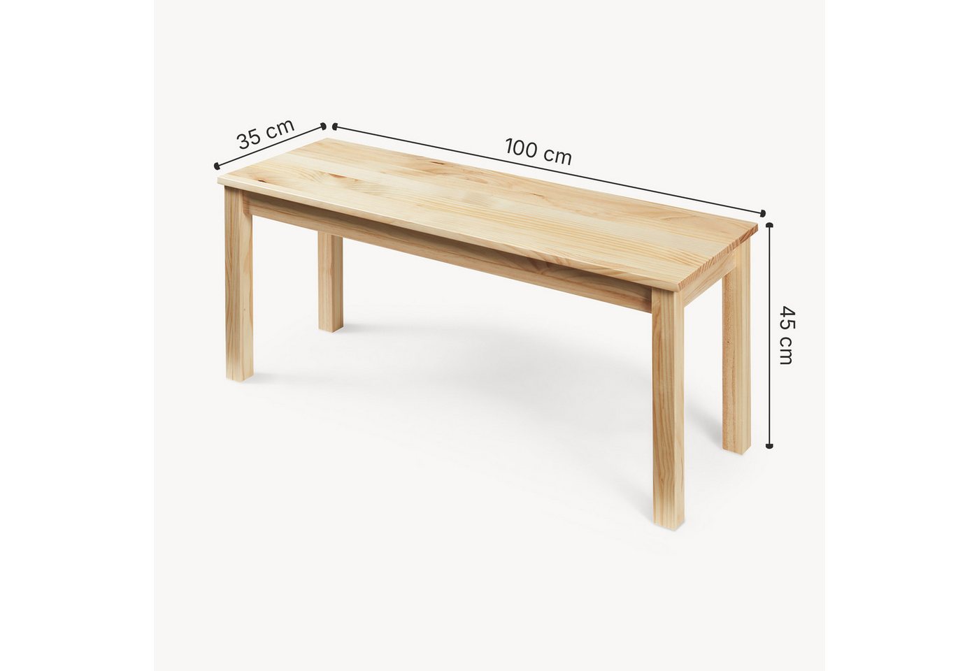 en.casa Essbank, »Trerunulu« 100 x 35 x 45 cm Kiefernholz Natur – Bild 4 von 5