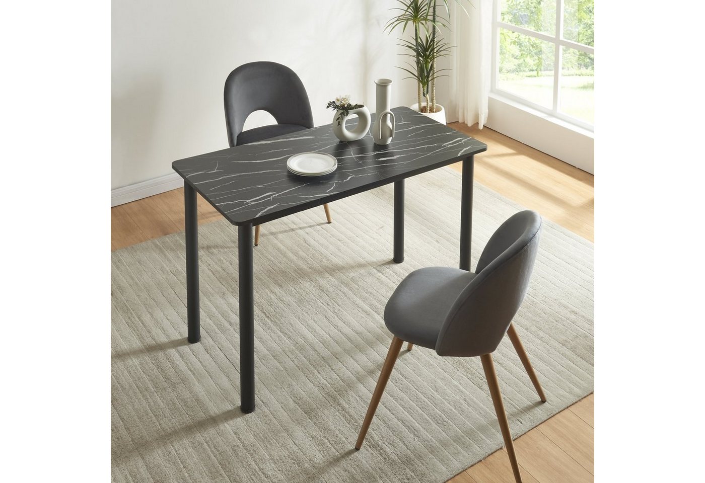 en.casa Esstisch, »Tammela« für 4 Personen 120x60 cm Marmoroptik schwarz – Bild 3 von 5