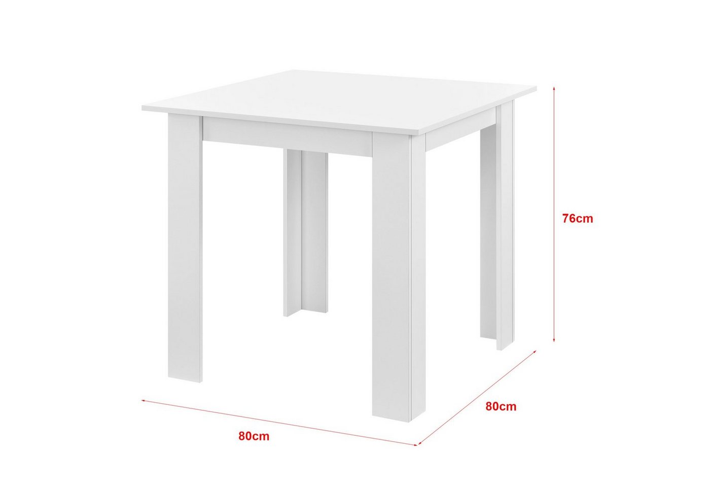en.casa Esstisch, »Algermissen« Küchentisch Esszimmertisch 80x80x76cm Weiß – Bild 3 von 5