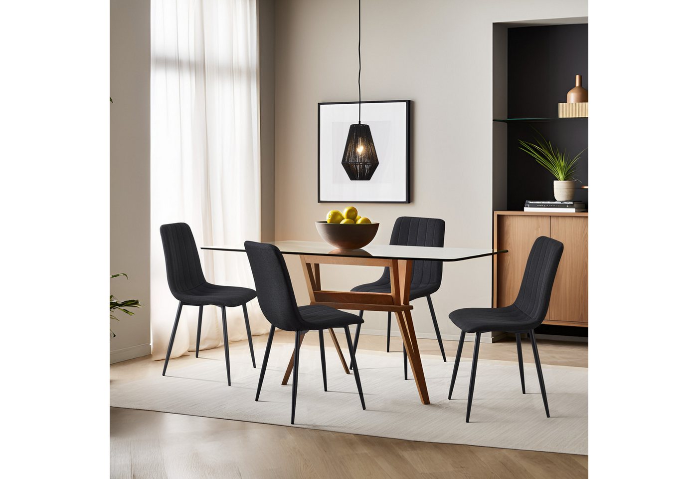 en.casa Esszimmerstuhl, »Elsern« 4er Set Küchenstuhl Schwarz – Bild 2 von 5