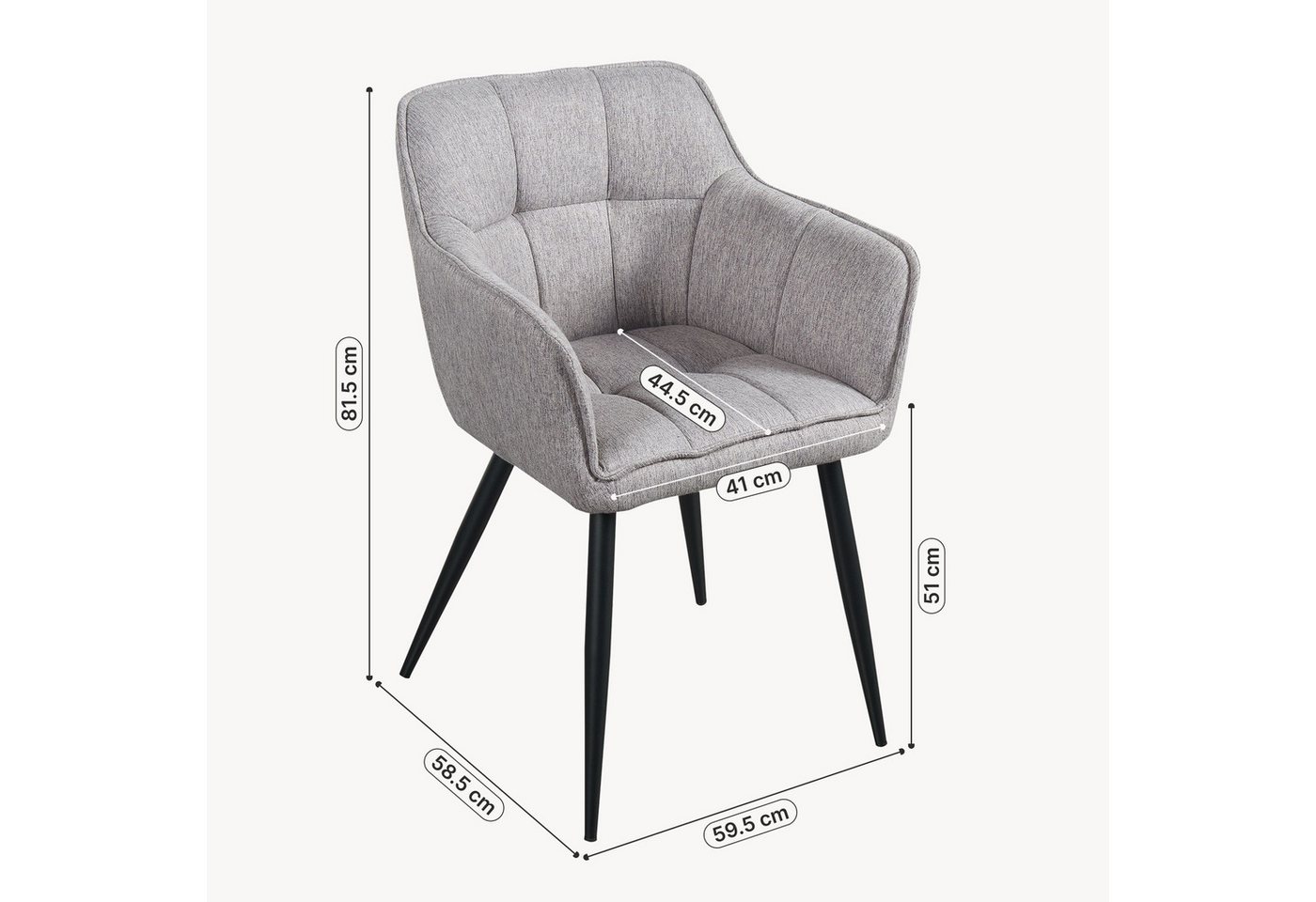 en.casa Esszimmerstuhl, »Birmingham« gepolstert 81x57x53 cm Grau – Bild 2 von 5