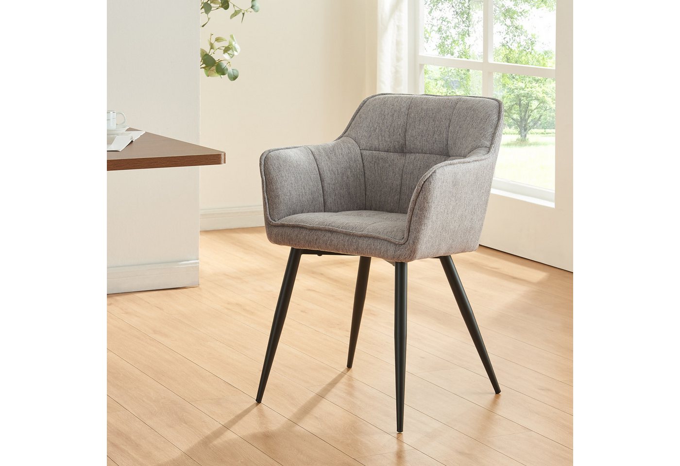 en.casa Esszimmerstuhl, »Birmingham« gepolstert 81x57x53 cm Grau – Bild 3 von 5
