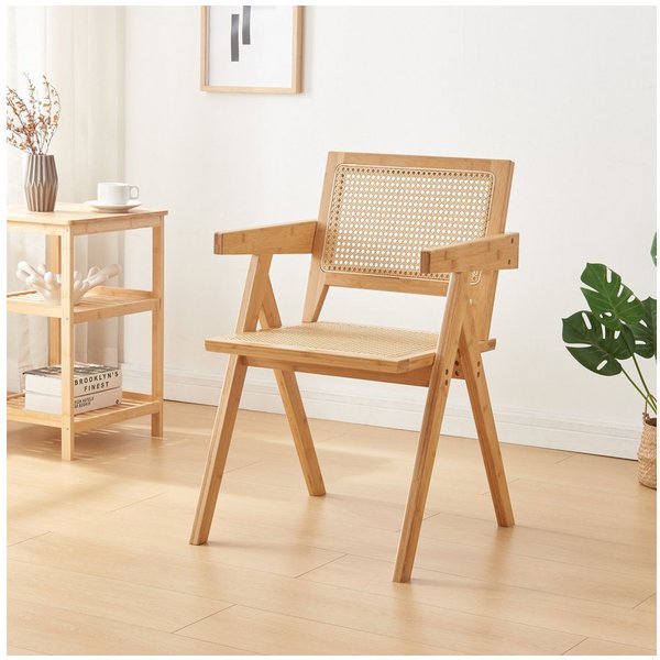 en.casa Esszimmerstuhl, »Asikkala« 79x50x50cm Bambus / Rattanoptik