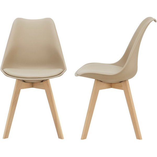 en.casa Esszimmerstuhl (Set, 2 St), »Fläten« mit Massivholzbeinen Kunstleder Beige