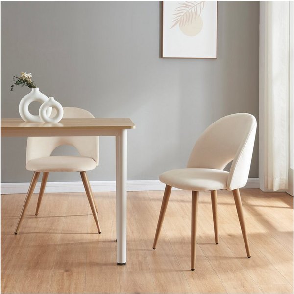 en.casa Esszimmerstuhl (Set, 2 St), »Karijoki« Polsterstühle Metallbeine 77 x 50 x 55 cm Beige/Holzoptik