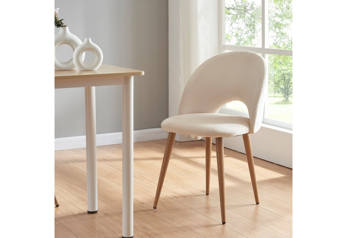 en.casa Esszimmerstuhl (Set, 2 St), »Karijoki« Polsterstühle Metallbeine 77 x 50 x 55 cm Beige/Holzoptik – Bild 2 von 5