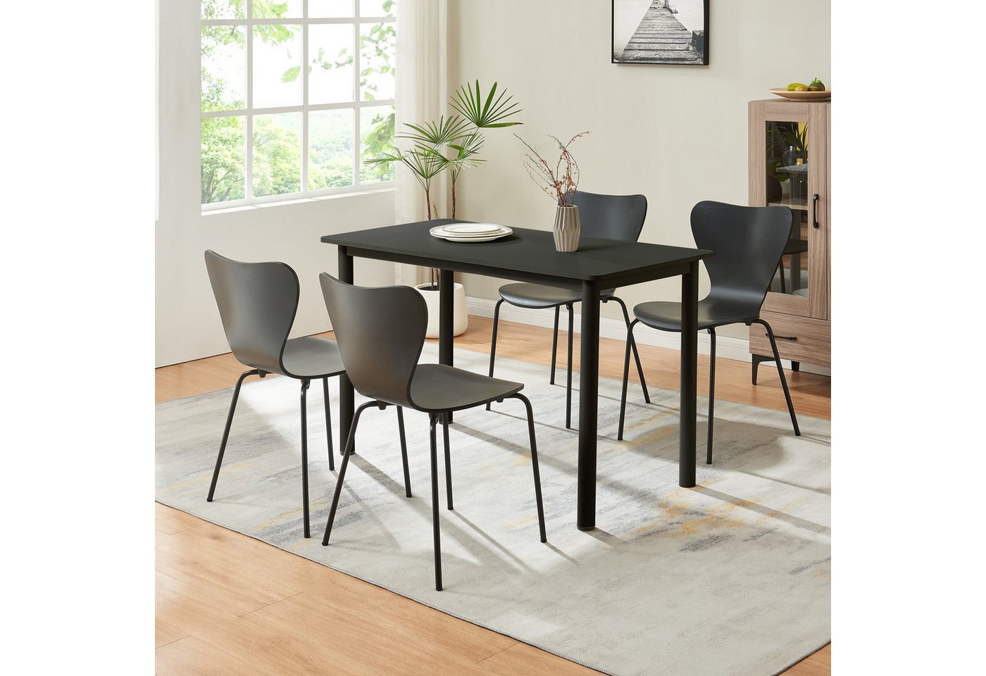 en.casa Esszimmerstuhl (Set, 4 St), »Essunga« Holz Metall 80x48x45,5 cm Schwarz – Bild 2 von 5