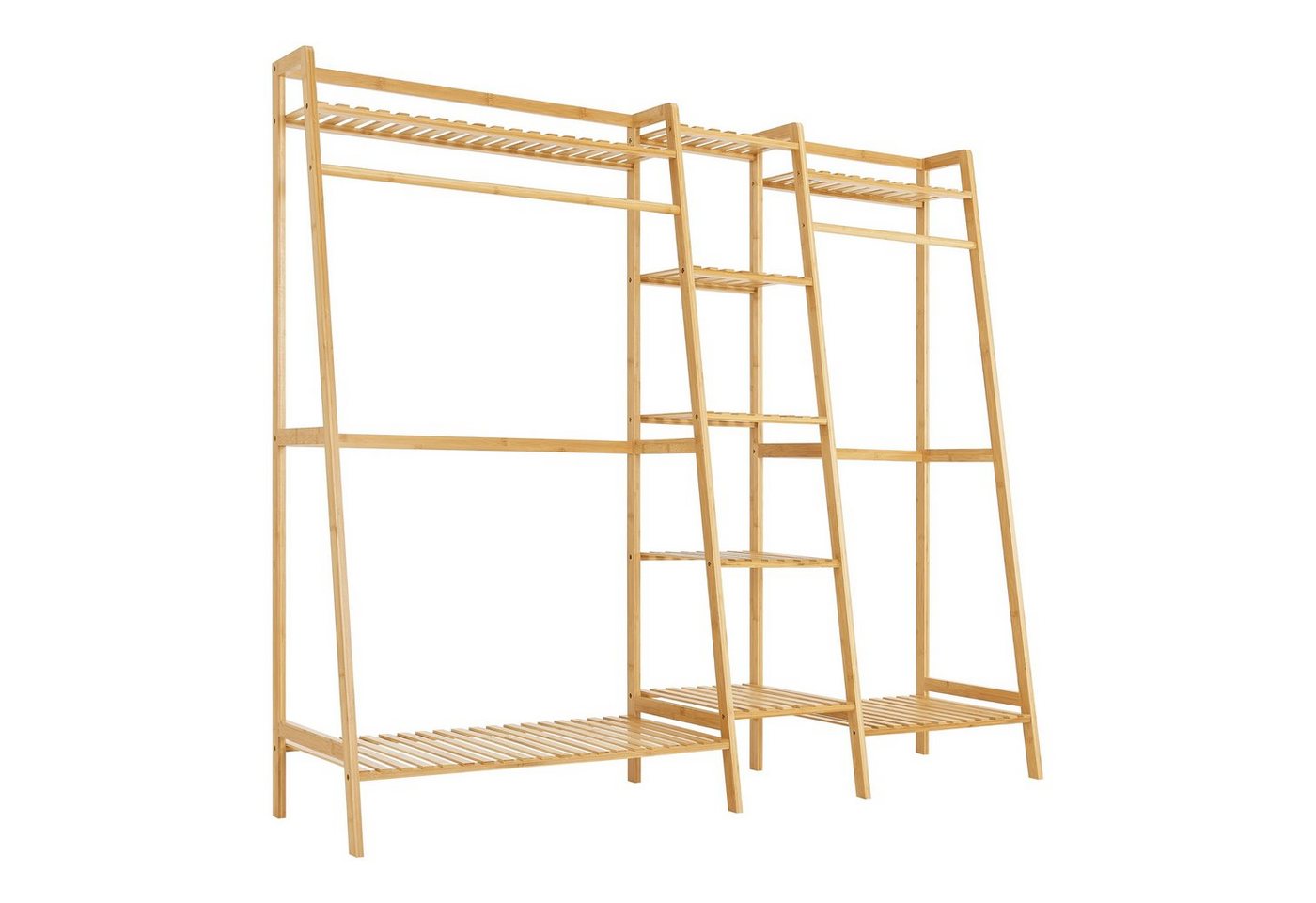 en.casa Garderobenständer, »Sogndal« mit 2 Kleiderstangen 139x158x40cm Bambus – Bild 5 von 5