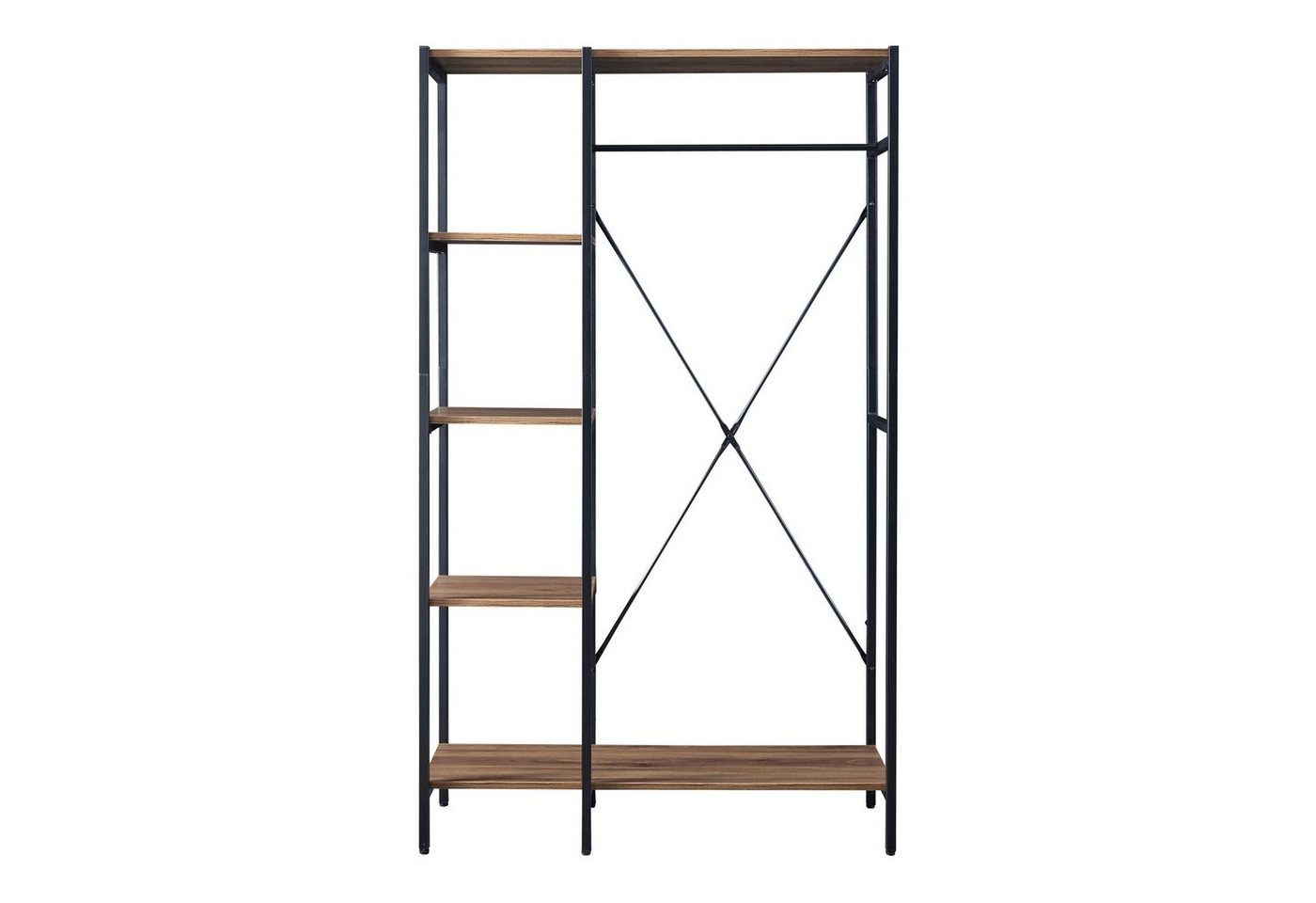en.casa Garderobenständer, »Hvidovre« mit 4 Ablagefächern 170x100x35 cm Schwarz / Holzfarben – Bild 4 von 5