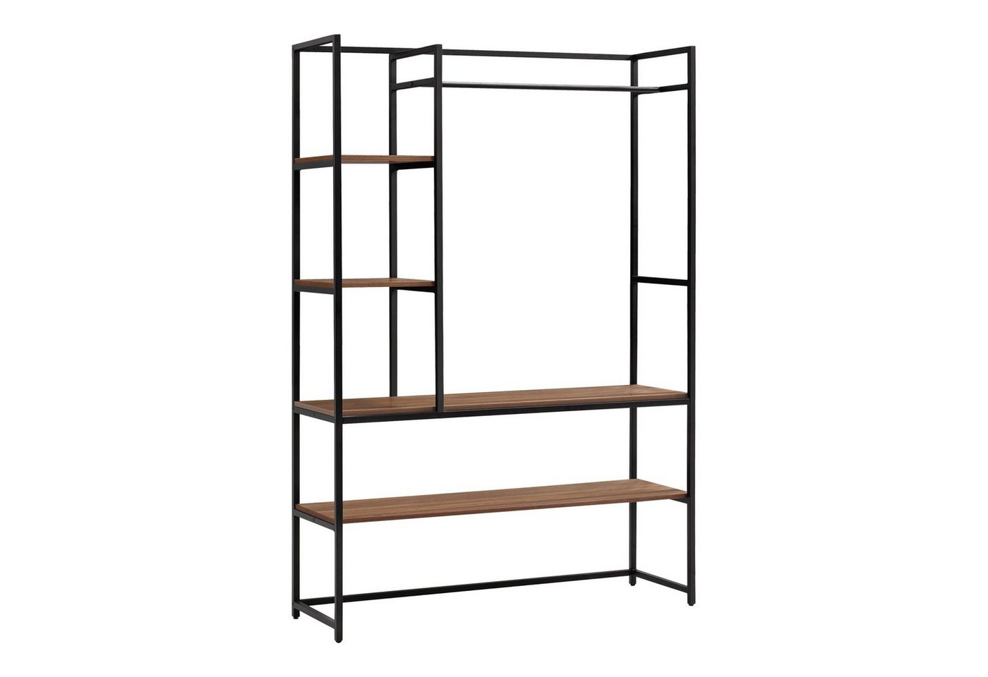 en.casa Garderobenständer, »Horgau« 1 Stange, 5 offene Fächer 180x120x40cm Schwarz/Walnuss – Bild 2 von 5