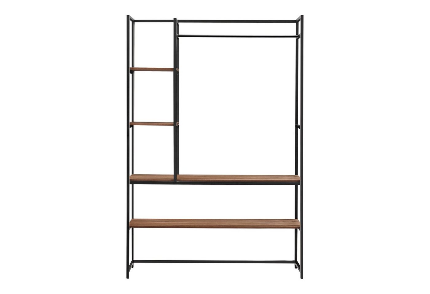 en.casa Garderobenständer, »Horgau« 1 Stange, 5 offene Fächer 180x120x40cm Schwarz/Walnuss – Bild 4 von 5