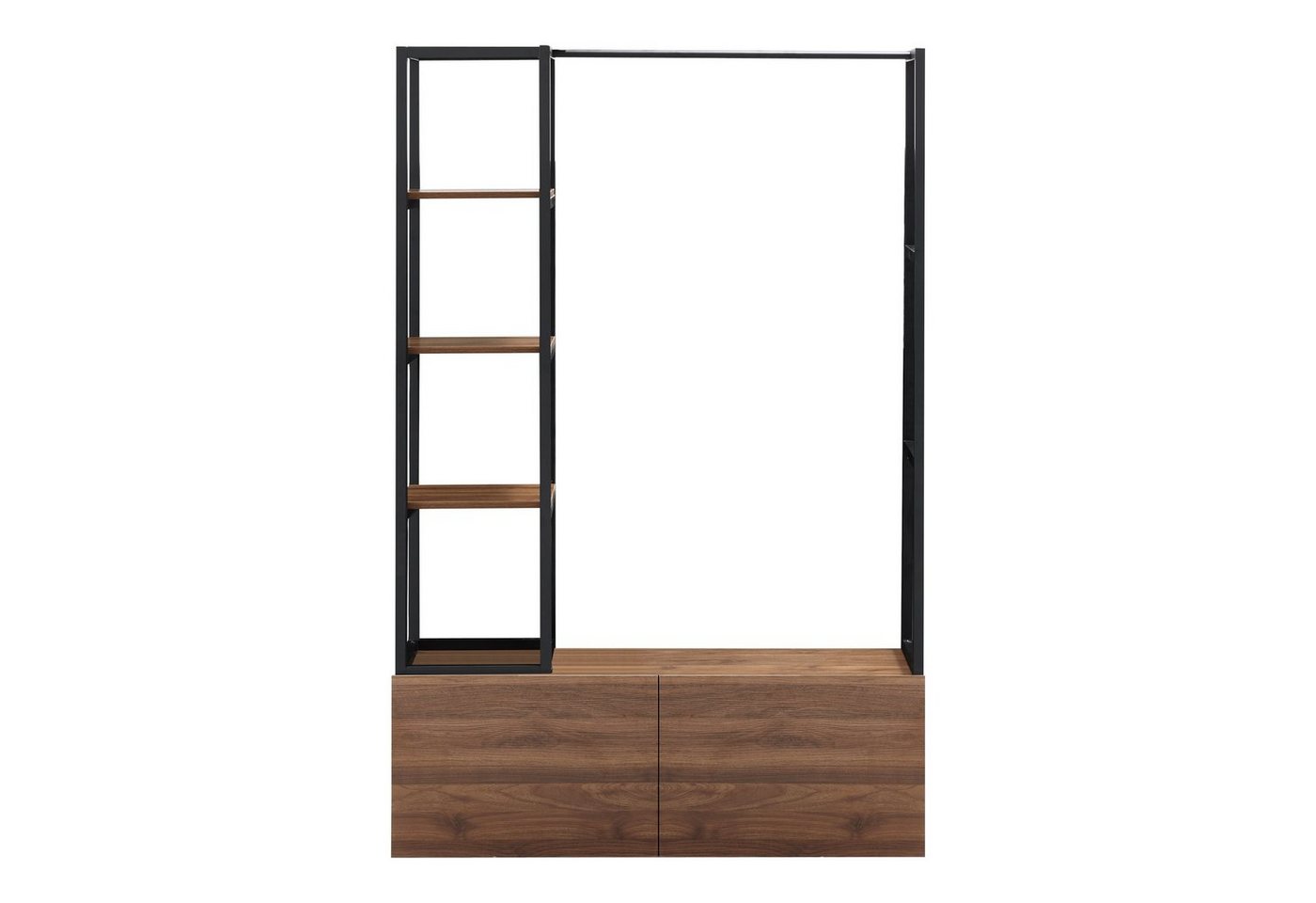en.casa Garderobenständer, »Egmating« 1 Stange, 4 offene Fächer 180x120x40cm Schwarz/Walnuss – Bild 4 von 5