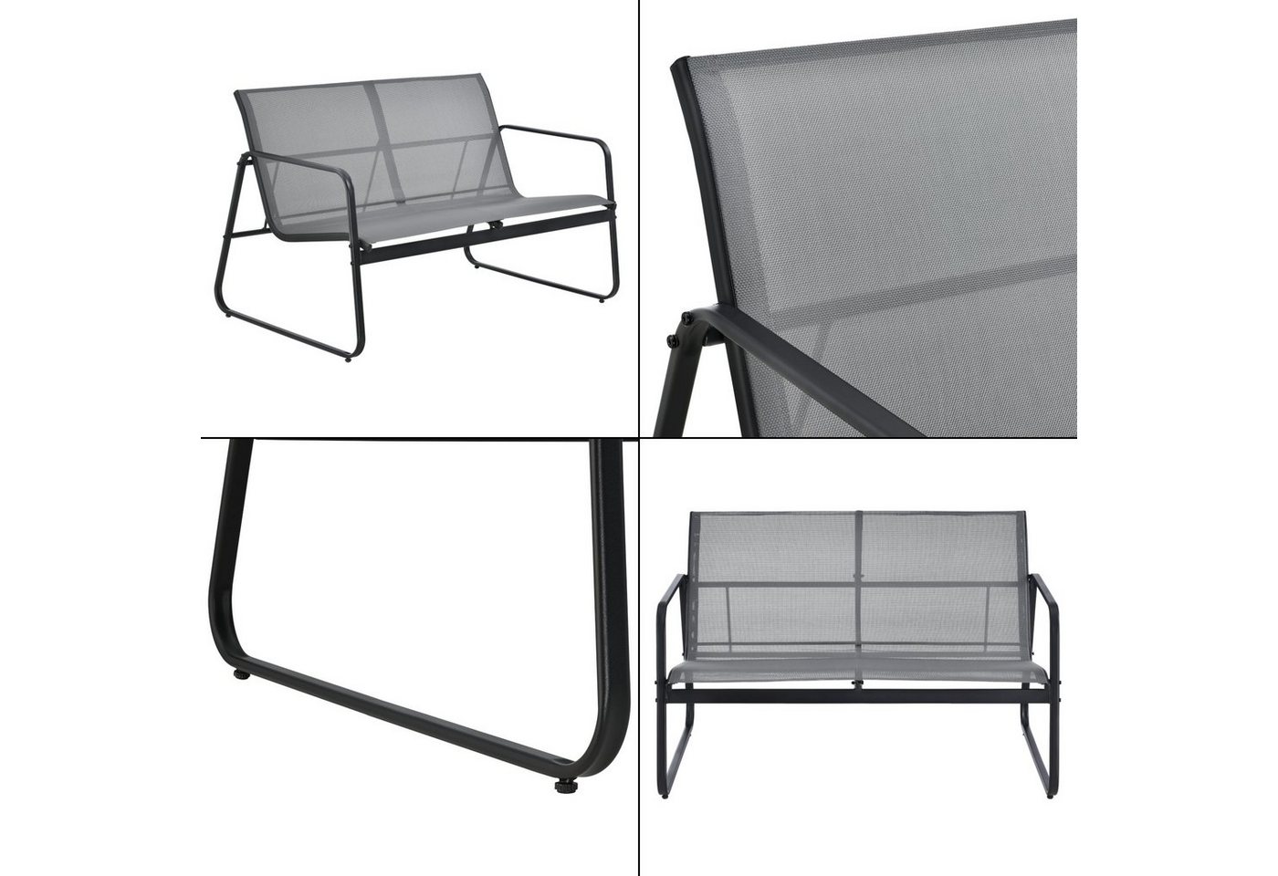 en.casa Gartenlounge-Set, »Palencia« 4-tlg. Gartengarnitur Schwarz/Hellgrau – Bild 5 von 5