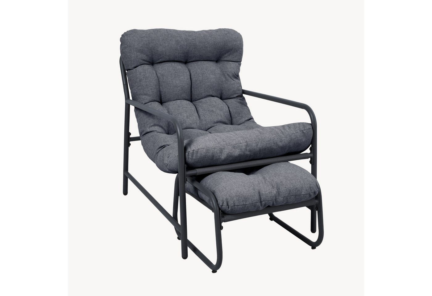 en.casa Gartenlounge-Set, (Set, 3-tlg., Gartenstuhl, Gartentisch, Fußhocker), »Trerdfjoa« Polsterkissen Metallgestell Dunkelgrau – Bild 5 von 5