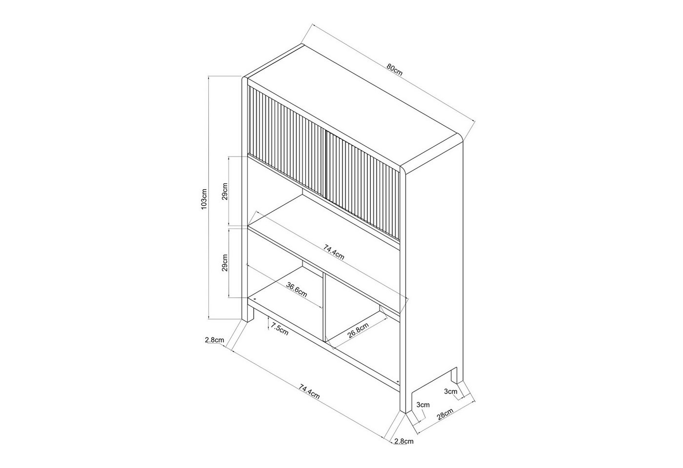 en.casa Highboard, »Lukkodso« mit 2 Türen,5 Fächern 103x80x28 cm Eicheoptik – Bild 4 von 5
