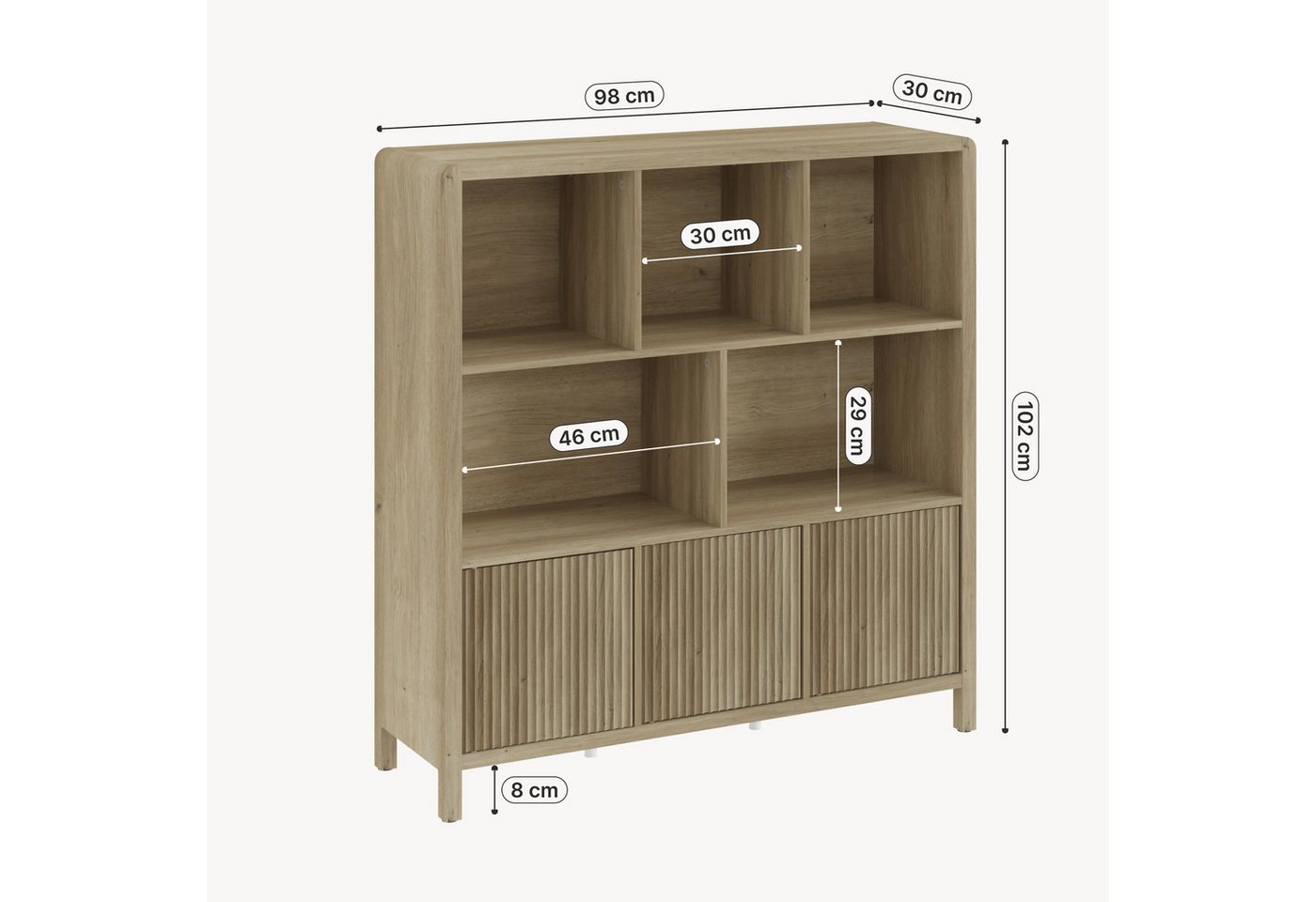 en.casa Highboard, »Lukkodso« mit 3 Türen, 8 Fächern 102x98x30 cm Eicheoptik, mittelhell – Bild 4 von 5