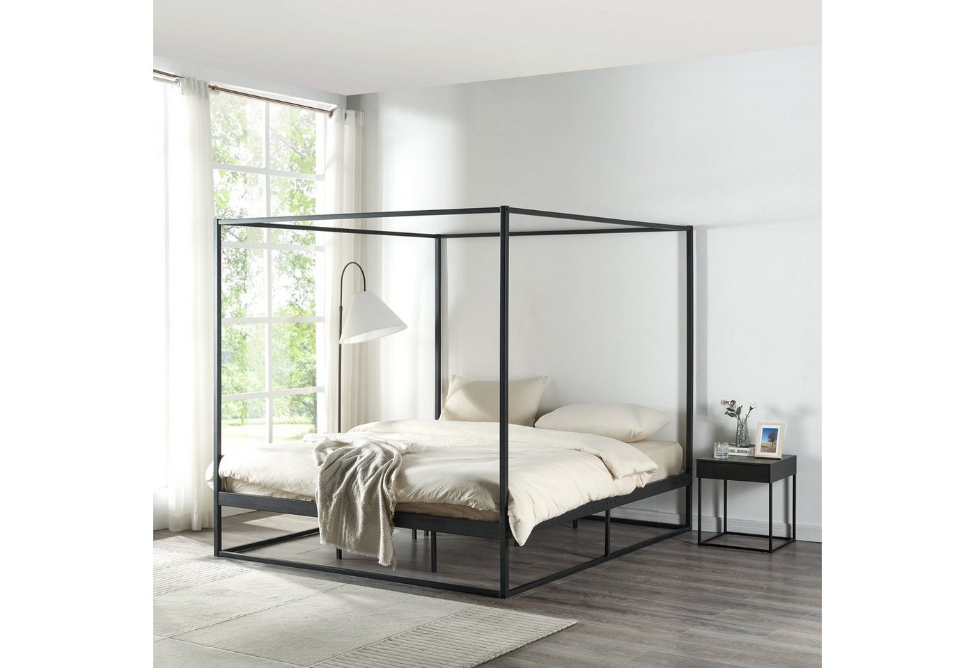 en.casa Himmelbett, »Kristianstad« mit Lattenrost Metall Schwarz 180 x 200 cm – Bild 2 von 5