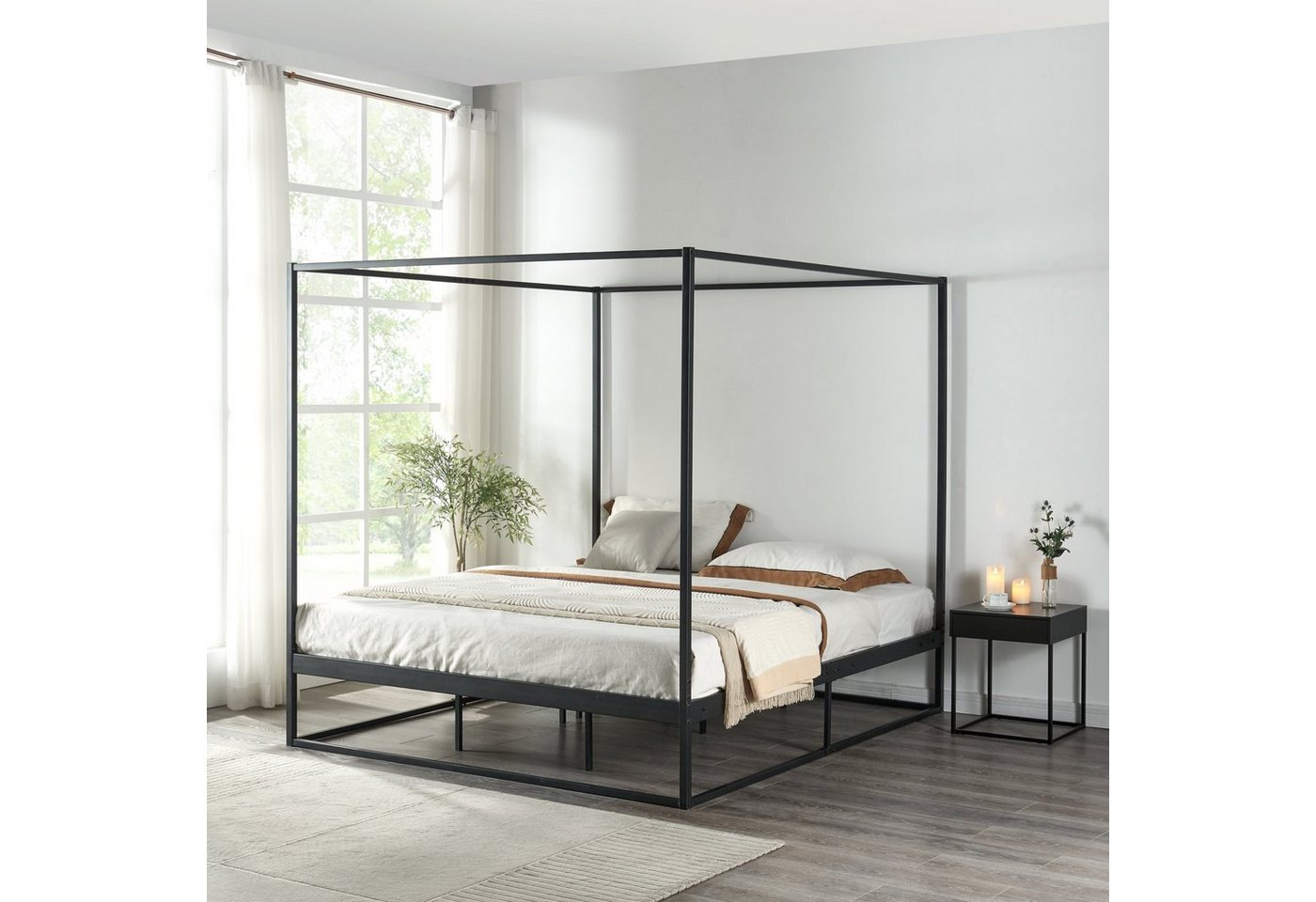 en.casa Himmelbett, »Kristianstad« mit Lattenrost Metall Schwarz 160 x 200 cm – Bild 2 von 5