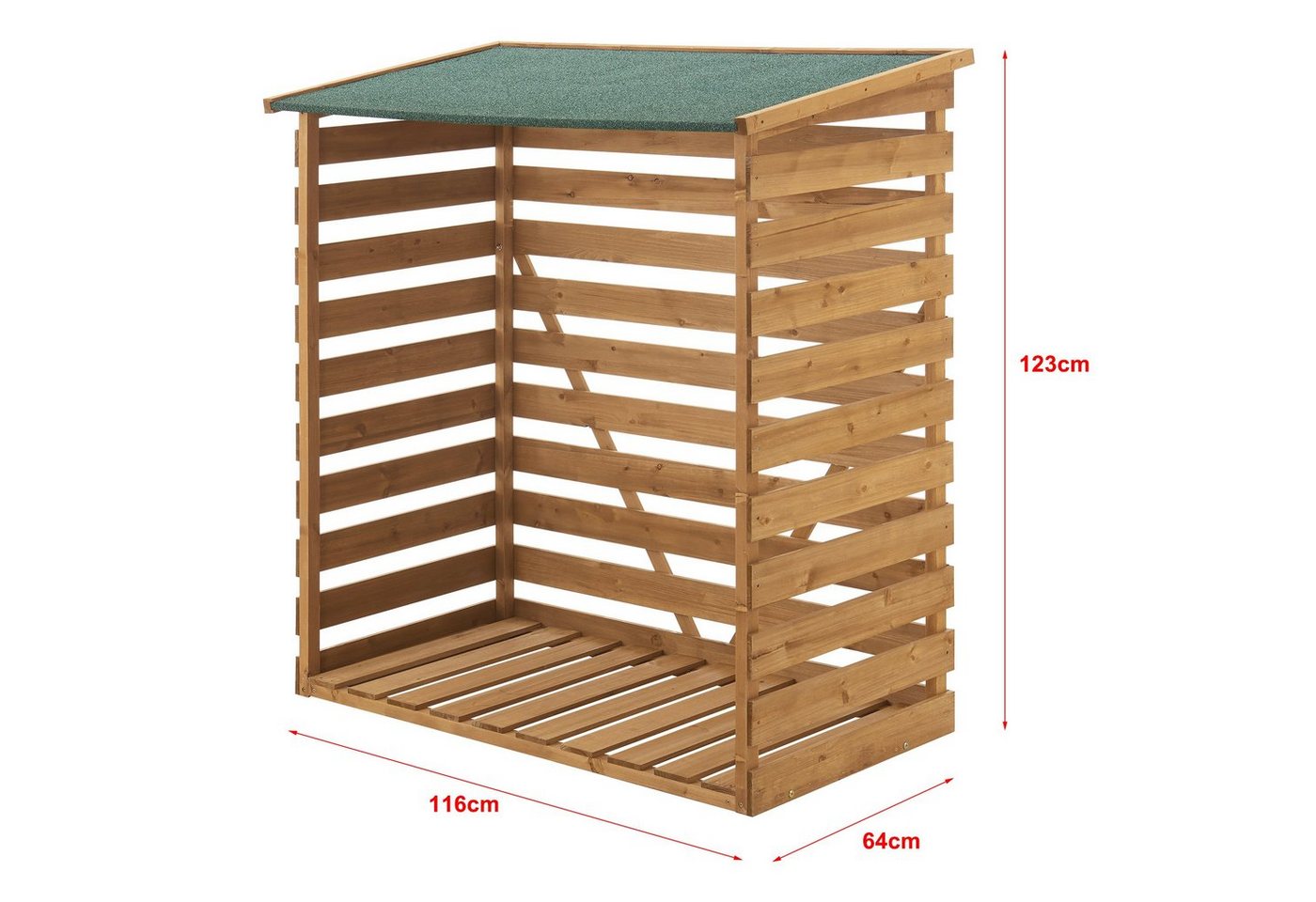 en.casa Kaminholzregal, BxTxH:116x64x123 cm, Brennholzunterstand aus Tannenholz 123x116x64cm Natur – Bild 3 von 5