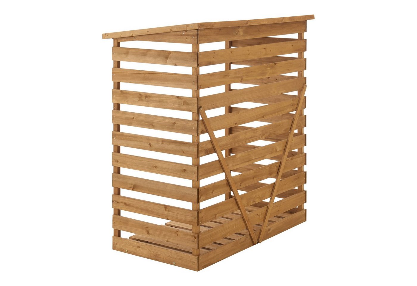 en.casa Kaminholzregal, BxTxH:116x64x123 cm, Brennholzunterstand aus Tannenholz 123x116x64cm Natur – Bild 5 von 5