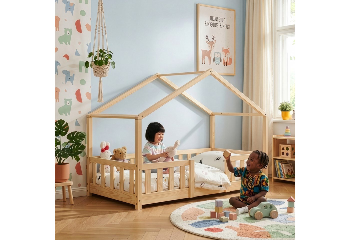 en.casa Kinderbett, »Treviolo« Haus-Optik Montessori 80x160 cm Holzfarben – Bild 4 von 5