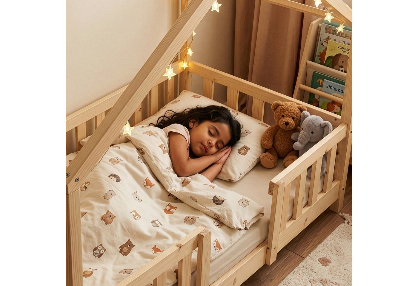 en.casa Kinderbett, »Treviolo« Haus-Optik Montessori 80x160 cm Holzfarben – Bild 5 von 5