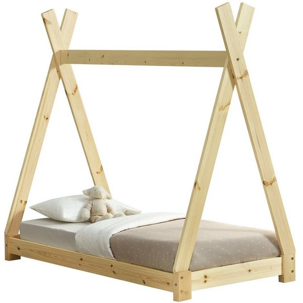 en.casa Kinderbett, »Onejda« Kinderbett Tipi Bett aus Kiefernholz 70x140cm Natur